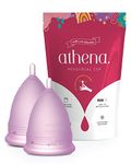 Menstrual Cups Set 2 Pack - (Large and Small) - Premium Reusable Period Cup Set for Regular and Heavy Flow - Insert Easier with Our Form Fit Rim - Transparent Purple Size 1 and 2 - by Athena Cup