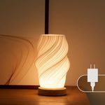 Dawnwake Bedside Lamp with Woodbase - Button Control Table Lamp for Bedroom 12 Way Dimmable Nightstand Lamp with PLA Lampshade for Living Room, Kids Room, College Dorm, Office (White-B, Medium)