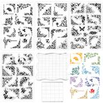 GLOBLELAND 4 Sheets Flowers Corner Clear Stamps Set Baroque Silicone Stamp Seals and 2pcs Acrylic Stamping Blocks Tools for Card Making Decoration DIY Scrapbooking