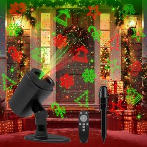 Christmas Projector Lights Outdoor, Rotating Red Green Christmas Laser Lights with Timmer, Remote Control, Waterproof Christmas Light Projector for Indoor Outdoor, Holiday Projector Lights