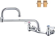 IVIGA Commercial Sink Folding Faucet with 18" Swivel Jointed Spout, Wall Mount Kitchen Pot Filler Faucet 8" Center, Dual Handles Brass Utility Faucet with Double Joint Swing Arms for Restaurant Sink