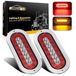 Partsam 2Pcs 6.5" Oval Led Trailer Tail Lights with Indicators 23 LED Flange Mount Combo Red Stop Turn Brake Tail Running Lights Taillights Amber Parking Indicator Lights Sealed w/Reflectors 12V DC