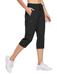 FitsT4 Sports Women's Cargo Hiking Capris Pants Lightweight Capris Quick Dry Drawstring Water Resistant Workout Pants Black Size XL