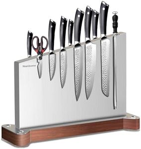Nanbone Magnetic Knife Block Without Knives Large Double Side Magnetic Knife Holder Stand with Strong Magnet, Stainless Steel Knife Storage Organizer for Kitchen Counter Knife Rack Three Magnet Strip