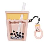 Compatible for Airpods Case Milk Tea 1/2, Food Design Cartoon 3D Silicone Kids Teens Skin Cover for Airpod Case Boba, Boys Girls Women ​Cute Funny Cool Cawaii Fashion for Airpods Case Quicksand Boba