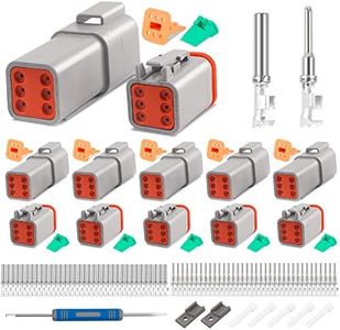 JRready 6 Pin Deutsch Connector Kit DT Series, 6 Pin Way Gray Waterproof DT Connector(5 Set), Size 16 Stamped Contacts 14-18AWG for Car, Truck, Motorcycle, Off-Road Vehicles, Marine, ST6327-6