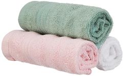 amazon basics Bamboo Cotton Face Towel Set | 500 GSM | Ultra-Absorbent | Quick Dry | Super Soft (Pack of 3 - Pink, White, Green)