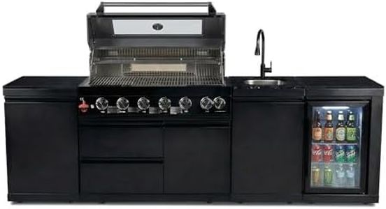 102" Outdoor Kitchen Island,Outdoor Grill,6-Burner 85000 BTU Propane Stainless Steel BBQ with Side/Rear Burners, With Refrigerator and Sink, Rotisserie, Granite Countertops, Storage