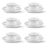 Larah by BOROSIL Lark Opalware Cup and Saucer Set of 12 pcs | Tea/Coffee Cups 145 ml | Microwave & Dishwasher Safe | Bone-Ash Free | Crockery Set Ideal for Daily Use & Gifting, White