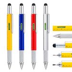 4 Pack Multitool Pen with Extra Refills Set, 6 in 1 Multitool Pen with Ruler & Levelgauge, Multifunctional Metal Ballpoint Pen, Cool Gadget for Men, Gift for Husband Dad Father (Assorted Colors)