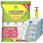 Spedalon 12 Vacuum Storage Bags for Clothes - Jumbo, Large, Medium & Small - Space Saver Vacuum Bags for Comforters, Blankets, Bedding, Pillow - Cruise Travel Essentials, Seal Bags Clothing with Pump