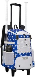 KAVIGOR 2-in-1 Rolling Baseball & Softball Bag, Detachable Backpack, Roll or Carry, Dual-Pole Anti-Tip, 3.5" Wheels, No Tools Setup