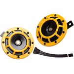 FARBIN Car Horn Loud 12V High Tone/Low Tone Horn Super Loud Train Horn for Car Truck Metal Twin Horns Kit with Protective Grill (yellow)