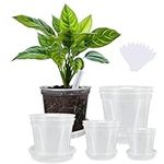 YALIOURS Clear Nursery Pots for Plants, 4/5/6/7 inch Transparent Plastic Plant Pots with Drainage Holes, 8 Pack Garden Pots Seed Starter Pots with Tray and 10pcs Plant Labels