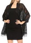 Sakkas 1929 - Mari Women's Large Lightweight Soft Lace Scarf Wrap Shawl Floral and Fringe - Style8-Black - OS