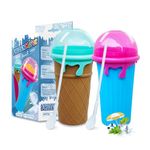 Slushie Maker Cup 2Pcs, 500ml Slushy Cup Silicone Slushy Maker Cup Quick Frozen Smoothies Squeeze Cooling Cup for Milk Shake, Fruit Juice, Cola