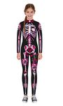 Honeystore Skeleton Bodysuit Halloween Stretch 1-Piece Jumpsuit Costume Fuschia Black S BJQ010