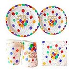 Rainbow Birthday Party Tableware Set, 80PCS Ballon Happy Birthday Colourful Party Supplies Includes Paper Party Plates Cups Napkins for Kids Birthday, Baby Shower Themed Party Decorations (20Guests)