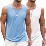 COOFANDY Mens Workout Tank Tops Loose Fit 2 Pack Muscle Sleeveless Bodybuilding T Shirts, Large WhiteLight Blue