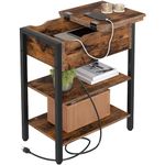 HOOBRO Side Table, Flip End Table with Charging Station and Shelves, USB Ports & Power Outlets, Narrow Nightstand for Small Spaces, Stable and Sturdy, for Living Room, Bedroom, Rustic Brown BF341BZ01