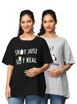 The Mom Store Mom T-Shirt | Cotton | Pre and Post Pregnancy | Quirky Statements | Comfortable | Oversized | Pack of 2 | Black & Grey | 2XL