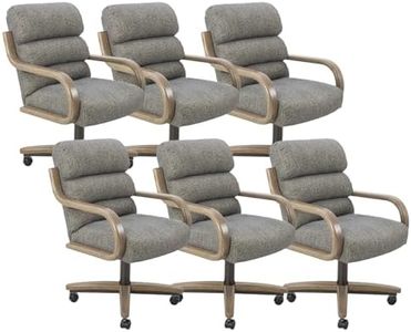 Chromcraft Set of 6 Caster Swivel Tilt Dining Chairs, Ultra Comfort Kitchen Chairs Casual Wooden Cap with Metal Frame Chairs Rolling Chair on Wheels for Kitchen(Flash Smoke)