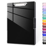 Clipboard with Storage, 8.5x11" Clip Boards with 2 Storage Case and A4 Paper Folder, Clear Dry Erase Top Panel, Heavy Duty Plastic, Folio & Side-Opening, for Nurses, Teacher, Lawers, Black