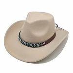 Willheoy Cowboy Hat for Men Women Western Cowgirl Hats Felt Fedora Hat Beige Cowboy Costume