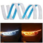 AUTO MT 1PAIR UNIVERSAL FOR ALL CAR Sequential Flow Ultra-fine 60cm DRL Daytime Running Light Flexible Soft Tube Guide Car LED Strip White and Yellow Color