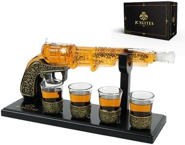 Luxury Gun Decanter with 4 Shot Glasses, Gift Box, & Funnel - Cool Unique Whiskey Decanter Sets for Men & Women - Crystal Glass Alcohol Dispenser Set for Liquor Wine Bourbon Scotch Tequila Gifts