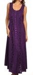 Sakkas 15221 - Maya Floral Embroidered Sleeveless Button Up Rayon Dress - Purple - 1X/2X