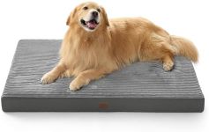 Bedsure ComfyFleece XXL Dog Bed, 119x74x10CM Extra Large Orthopedic Dog Crate Bed with Removable Washable Cover, NOT Waterproof Egg Crate Foam Dog Bed Mat with Anti-Slip Bottom, NOT Chewproof, Grey