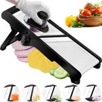 WELTONHM Mandoline Food Slicer, Adjustable Mandoline Slicer for Kitchen, Stainless Steel Mandolin Vegetable Chopper for Potato, Vegetable Slicer Julienne Cutter with Cut-Resistant Gloves, Black