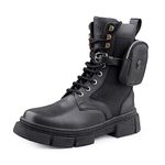 Bacca Bucci Assassin Brushed Leather Combat Boots for Men with Detachable Coin Pocket with Adjustable Strap and a Chunky Rubber Lug Sole | Genuine Leather Boots Black