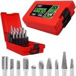 Carbide Burr Set 1/4" Shank – 10 Pcs Double Cut Die Grinder Bits for Milling, Carving, Engraving, Deburring, Drilling, Hard Wood and Metals – Tungsten Carbide Drill Bit Set for Rotary Tools