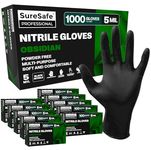 [1000 Pack] SURESAFE Black Gloves Disposable, 5 Mil Nitrile Gloves Large, All Purpose Latex Free Disposable Gloves, Food Grade Gloves, Mechanic Gloves, Cooking Gloves, Tattoo Gloves