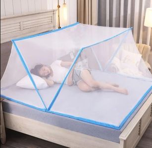 Classic Mosquito Net for Single Bed |New 5G Foldable Machardani|30GSM Strong Polyester mesh|Fiberglass Rod|Size - 200cm(6ft 6in) x100cm(3ft 3in) x80cm(2ft 7in) - Blue