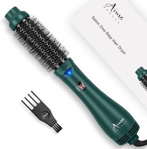 Aima Beauty Hair Dryer Brush, One Step Hair Dryer & Volumizing Hot Air Brush, 3 Heat/Speed Settings, Advanced Ionic Technology, Ceramic Coating, Nylon Pins & Tufted Bristles, Dark Green, 1000W, 125V