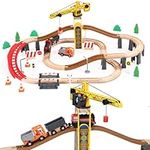 Giant Bean Tower Crane Wooden Train Set, 72pcs Toy Battery Operated Train Track for Boys and Girls 3-7, Fit Thomas The Train, Brio, Melissa & Doug and Train Table