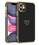 GUAGUA Case for iPhone 11, iPhone 11 Cases Cute Heart Pattern Soft TPU Plating Cover for Women Girls with Camera Protection & 4 Corners Shockproof Protection Phone Cases for iPhone 11 6.1" Black