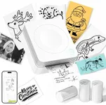 TYPONOS Sticker Printer, PM230 Mini Printer, Bluetooth Sticker Maker Machine with 3 Rolls Paper, Portable Print Pod for Journal, Lists, Study Notes, Pictures, DIY Gifts for Home Christmas, White