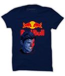 Quote Marshals Men's Regular Fit Bull-Bulll Print Round Neck Navy Blue Cotton T-Shirt (2XL)