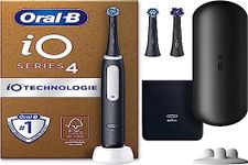 Oral-B iO Series 4 Plus Edition Electric Toothbrush, Plus 3 Replacement Toothbrush Heads, 4 Cleaning Modes for Dental Care, Travel Case, Designed by Braun, Matt Black