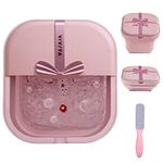 VIVIYA Collapsible Foot Bath Spa with Heat and Massage Rollers, Foldable Foot Soak Tub with Bubbles Jets and LED Light, Pedicure Foot Spa Massager with Foot Scrubber for Home Use (Pink)