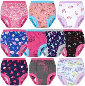 BIG ELEPHANT 10 Packs Baby Girls' and Boys' Potty Training Pants, 100% Cotton Absorbent Training Underwear for Toddler, 7-8Y