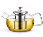 KELVEE 1 Liter Glass Kettle/Teapot with Stainless Steel Infuser & Lid, Borosilicate Glass Tea Kettle Stove-top Safe, Blooming & Loose Leaf Teapot (Pack of 1)