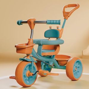 Lifelong Kids Harness Parental Control Tricycle with EVA Wheels, Bell & Storage Basket|Baby Trike|Age Group 1 Years to 4 Years Carrying Capacity Upto 25 kgs, Green/Tan