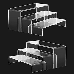 Grarry Acrylic Display Risers Stands Clear Risers for POP Figures Display, 3 Step Showcase Shelf, Cupcake Dessert Stand, Product Display Shelf Stand (2 Sets)