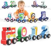 Lauon Toys for Toddlers, 12pc Wooden Magnetic Train Track Set with Animal and Digital Designs, Montessori Educational Toy for 2 3 4 5 Year Olds Boys and Girls Christmas Birthday Gift