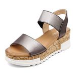 DREAM PAIRS Women's Open Toe Ankle Strap Casual Flatform Platform Sandals,Size 5,REED-2-Pewter,Reed-2